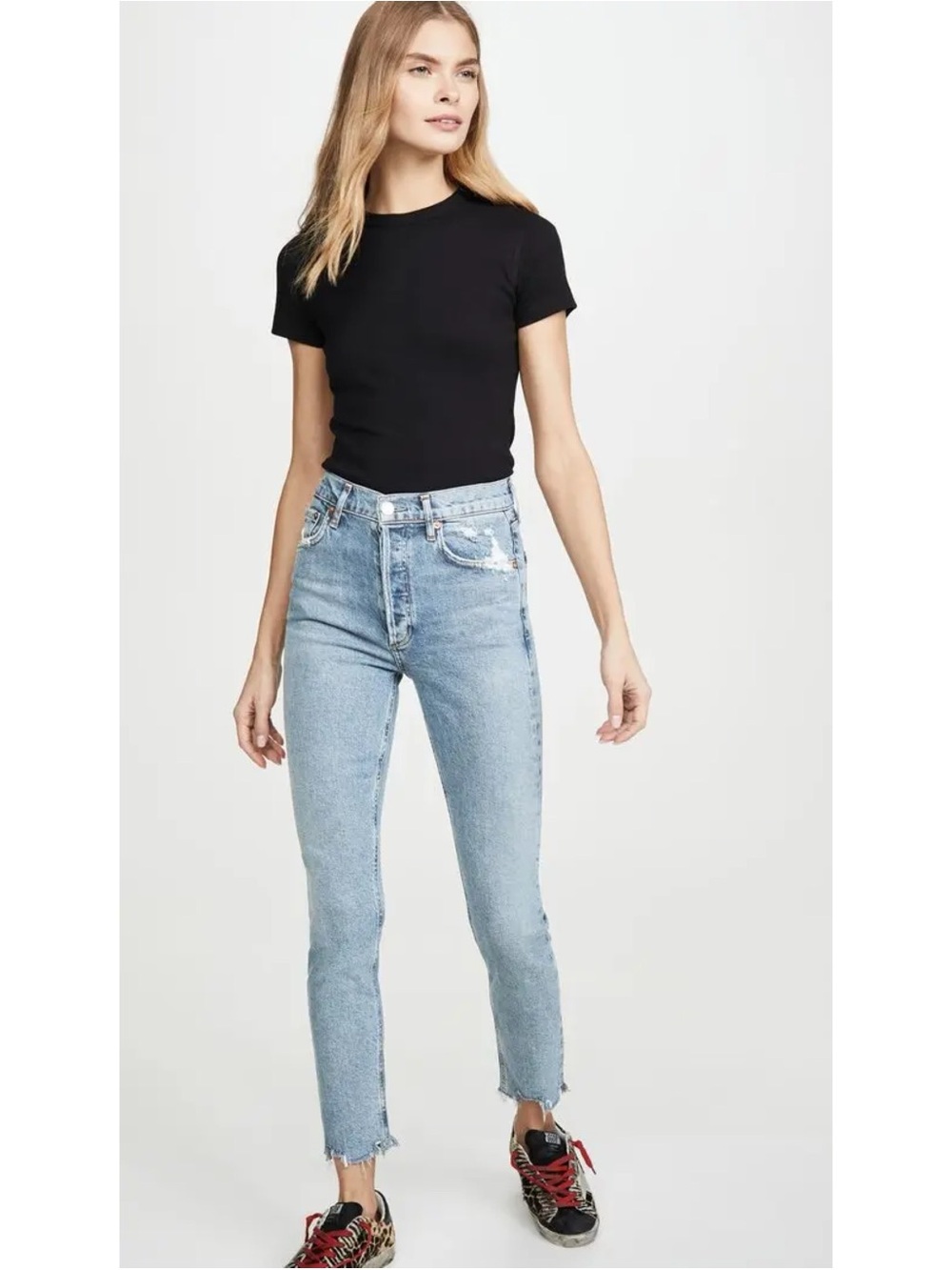 AGOLDE Nico High Rise Slim Fit Distressed Jeans in Rooted Light Wash Sz 26